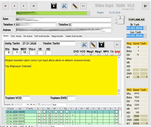 Kaset kayıt ve takip sistemi